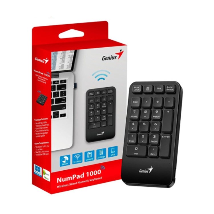 Genius NumPad 1000 2.4GHz Wireless Numeric Keypad Portable Numberpad with Palm Rest