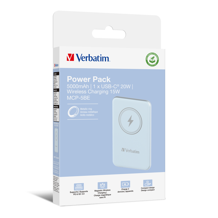Verbatim Charge ´n´ Go 5000mAh Magnetic Wireless Power Bank Blue