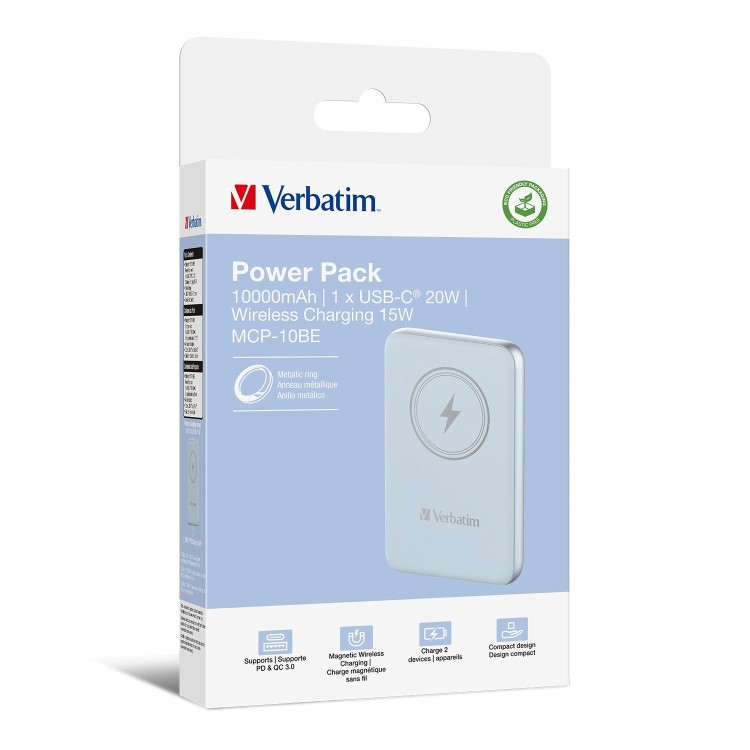 Verbatim Charge ´n´ Go 10000mAh Magnetic Wireless Power Bank Blue