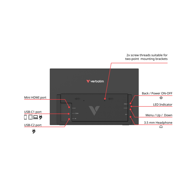 Verbatim 15.6" IPS Full HD USB-C Light Portable Monitor