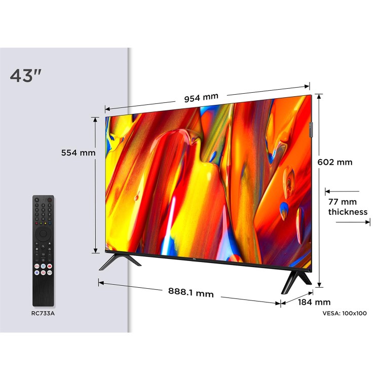 TCL 43V5C-UK 43-Inch QLED Full HD TV  HDR10+ Dolby Vision & Google TV