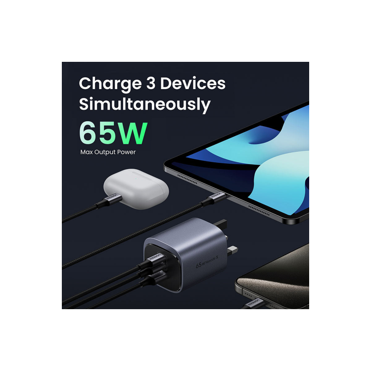 Ugreen 65W 3-Port GaN Charger - Grey