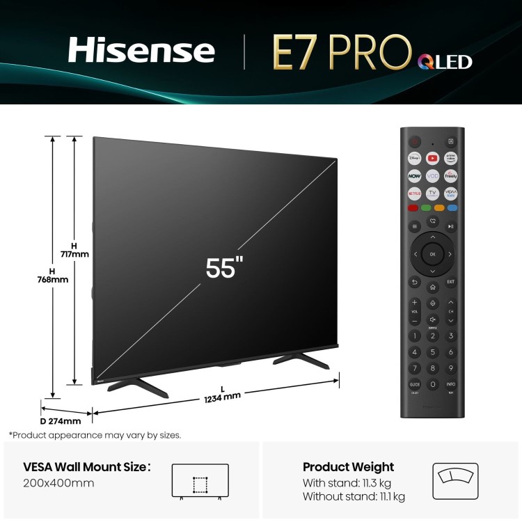 Hisense E78QTUK PRO 55 inch Smart 4K Ultra HD QLED TV