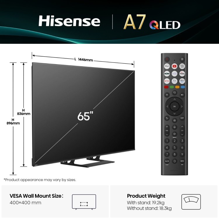 Hisense A7QTUK 65 inch Smart 4K Ultra HD QLED TV