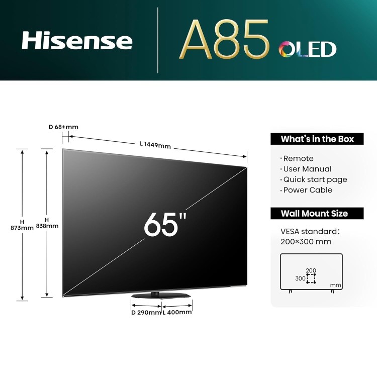 Hisense A85NTUK OLED 4K Smart TV – 120Hz Dolby Vision IMAX Enhanced