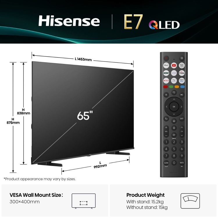 Hisense E7QTUK 65 inch Smart 4K Ultra HD QLED TV