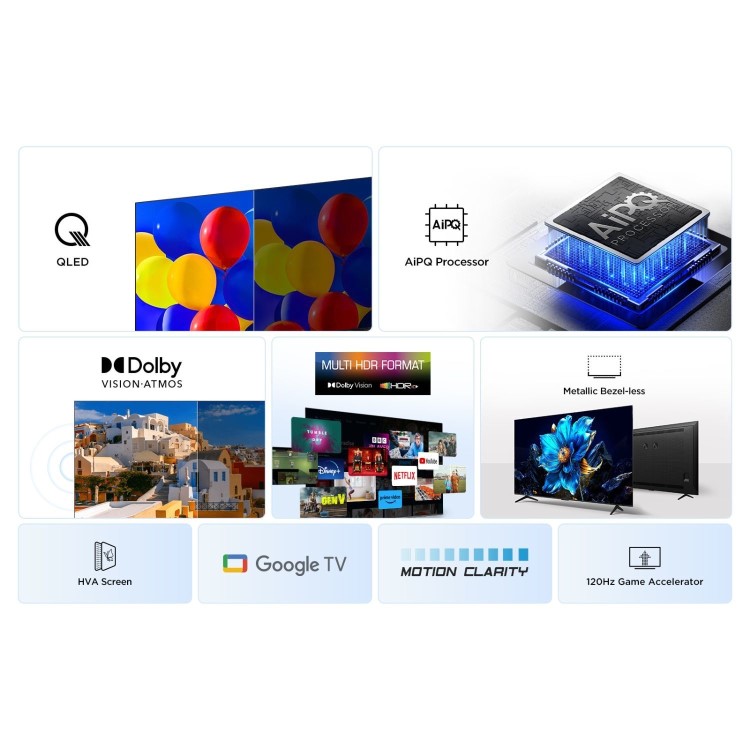 TCL 75P7K-UK 75-Inch QLED 4K HDR Smart TV  Dolby Vision HDR10+ Google TV & AiPQ Processor