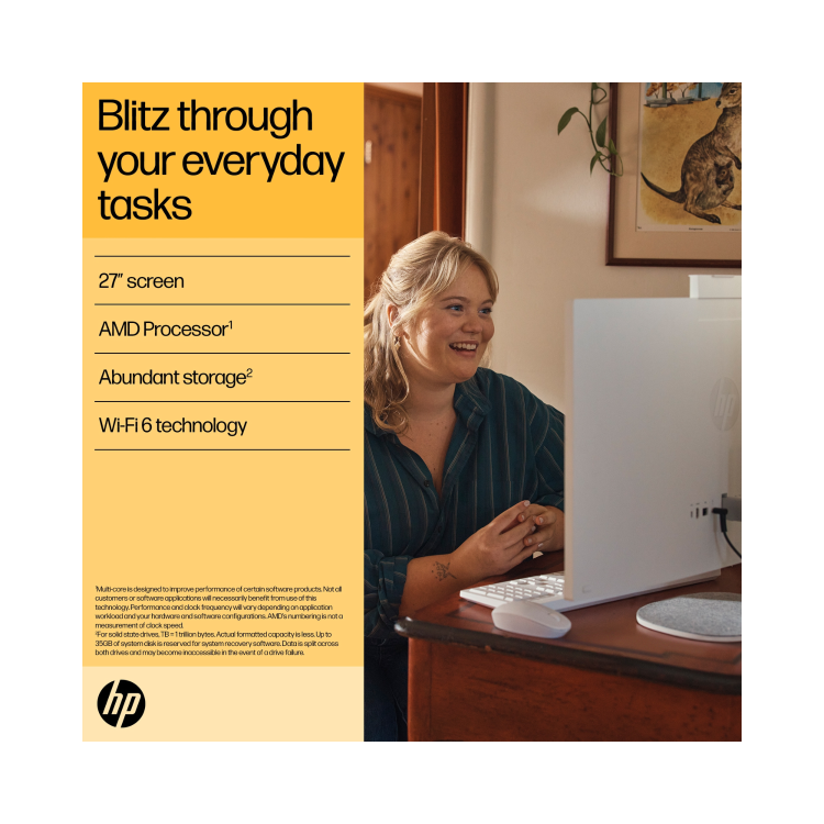 HP 27-cr0017na AMD Ryzen 3 7320U 8GB RAM 512GB SSD 27 Inch Windows 11 All-in-One PC