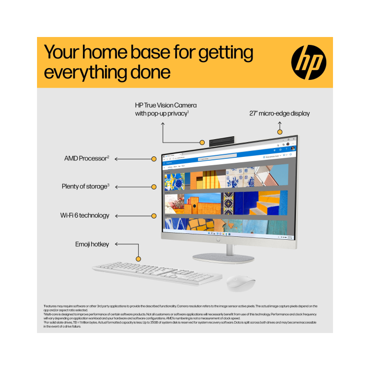 HP 27-cr0016na AMD Ryzen 5 7520U 16GB RAM 512GB SSD 27 Inch Windows 11 All-in-One PC