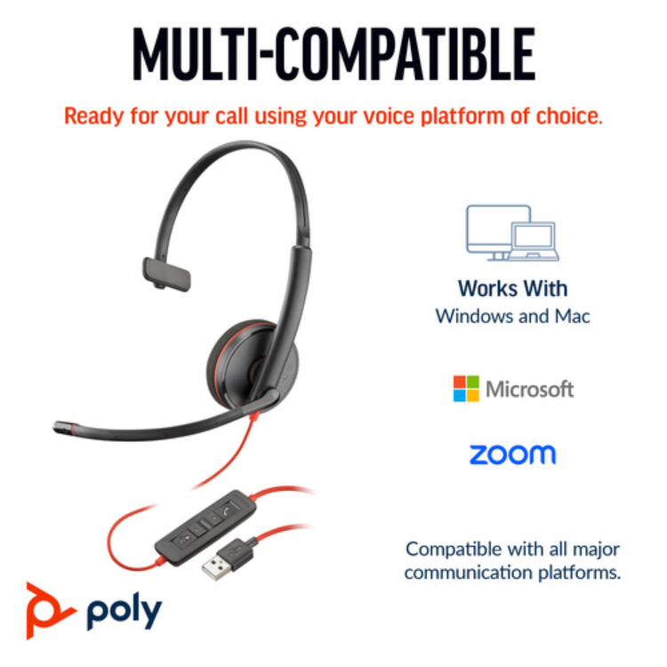 Poly Blackwire 3310 Monoaural Wired Headset