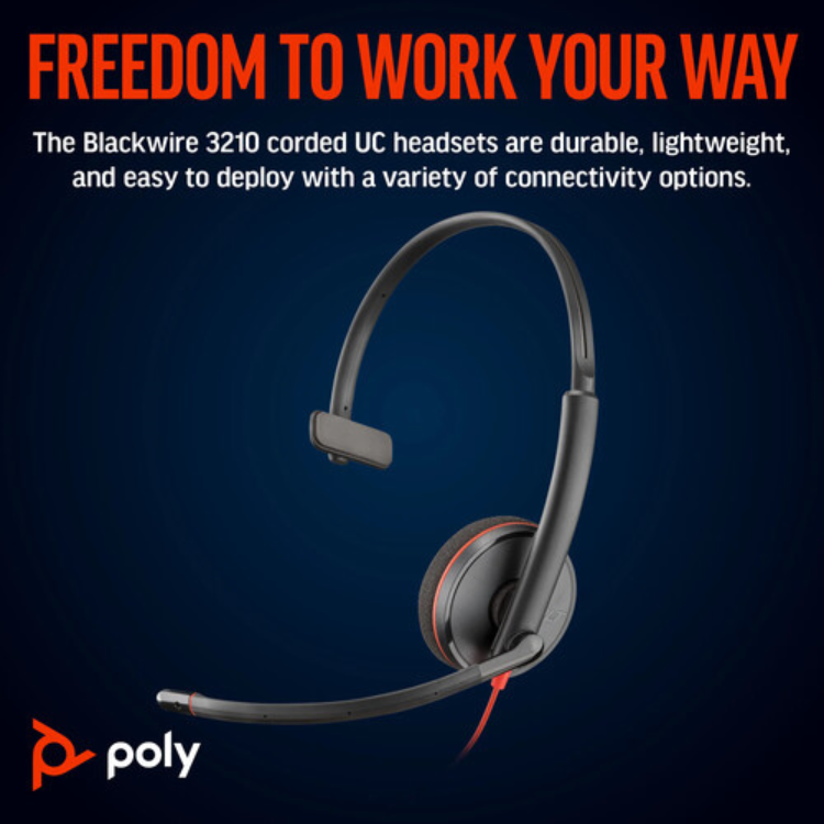 Poly Blackwire 3310 Monoaural Wired Headset
