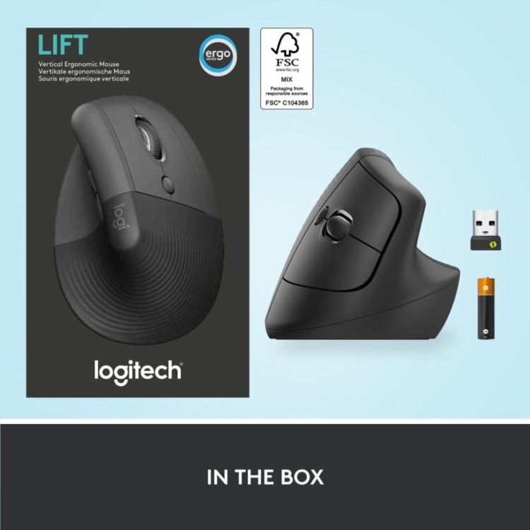Logitech Lift Vertical Ergonomic Wireless Mouse Graphite