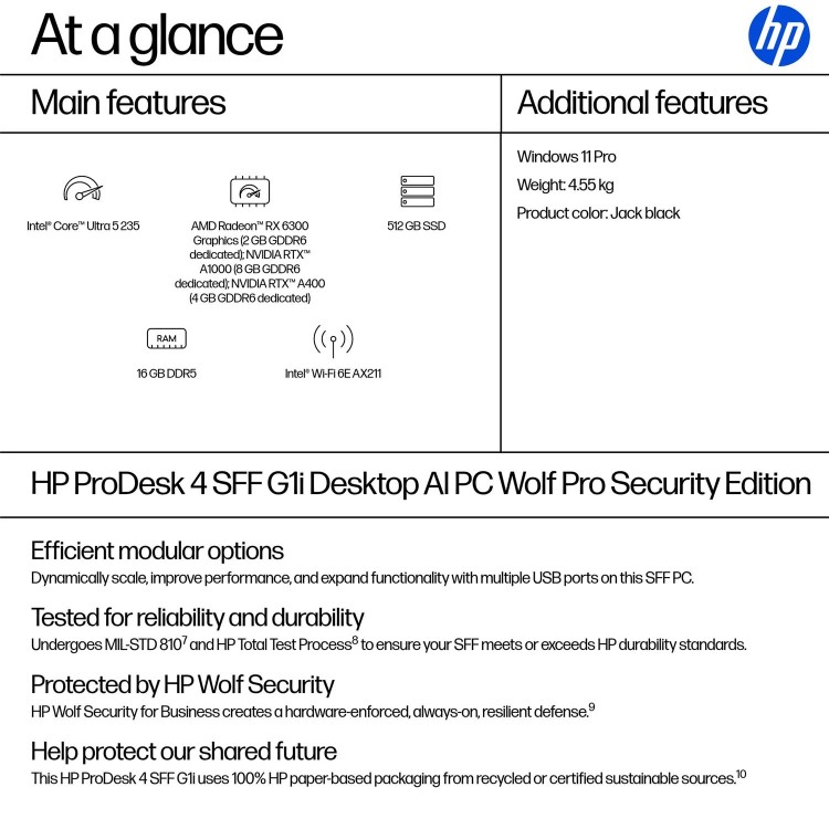 HP ProDesk 4 G1i AI SFF Intel Core Ultra 5 235 16GB RAM 512GB SSD Windows 11 Pro Desktop PC