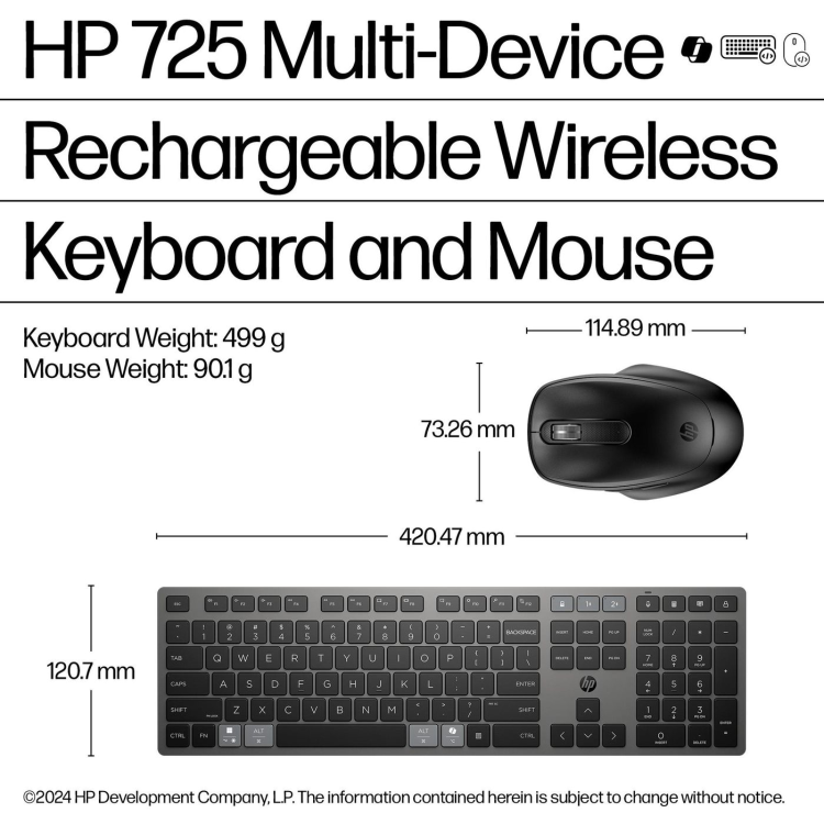 HP 725 Multi-Device Rechargeable Wireless Keyboard and Mouse Combo