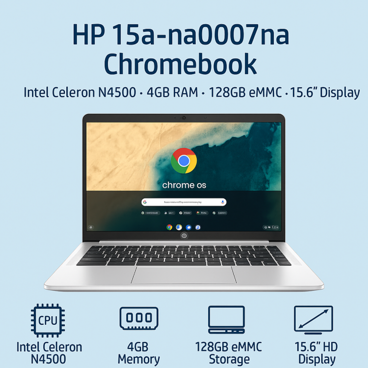 HP 15a na0007na Intel Celeron N4500 4GB RAM 128GB eMMC 15.6 Inch Chromebook