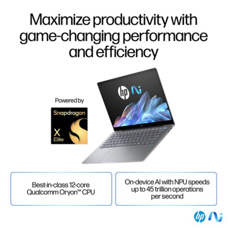 Refurbished HP OmniBook X 14-fe0501na Copilot+ PC Snapdragon X1E-78-100 16GB RAM 1TB SSD 14 Inch Windows 11 Touchscreen Laptop - Silver