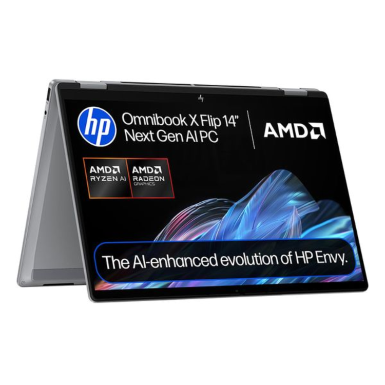 Refurbished HP OmniBook X Flip Next Gen AI 14-fk0502na Copilot+ PC AMD Ryzen AI 7 350 16GB RAM 1TB SSD 14 Inch Windows 11 Touchscreen Convertible Laptop - Silver