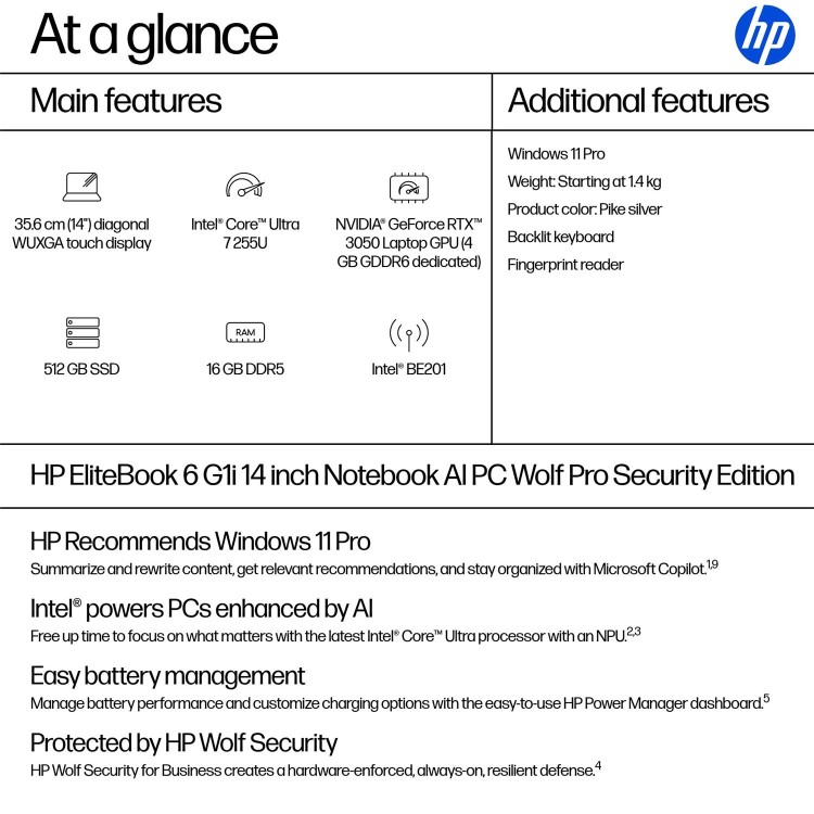 HP EliteBook 6 G1i Intel Core Ultra 7 16GB RAM 512GB SSD 14 Inch Windows 11 Pro Laptop