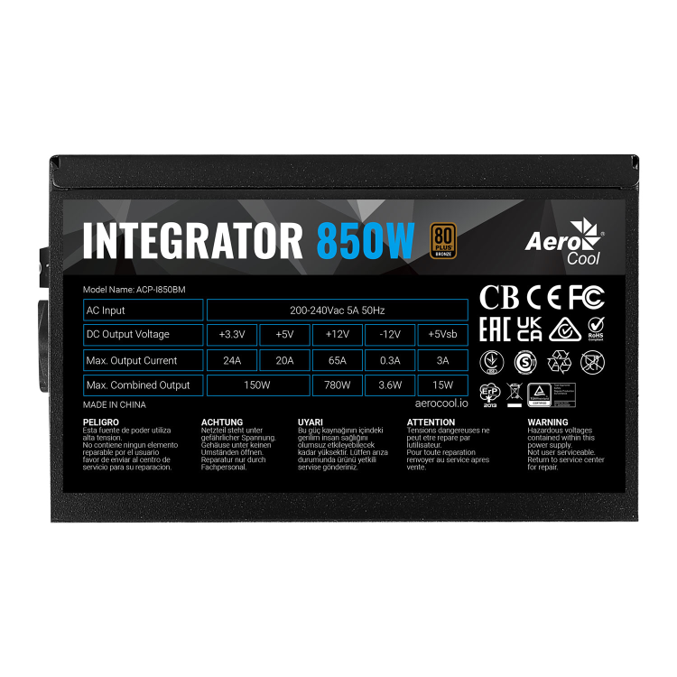Aerocool Integrator 850W Non-Modular 80 Plus Bronze Power Supply