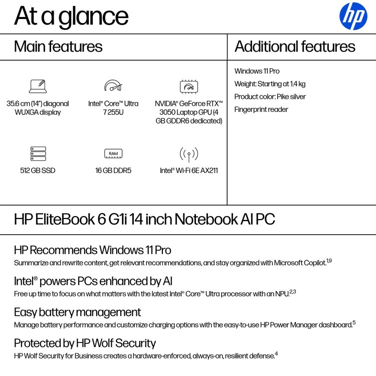 HP EliteBook 6 Intel Core Ultra 7 16GB RAM 512GB SSD 14 Inch Windows 11 Pro Laptop