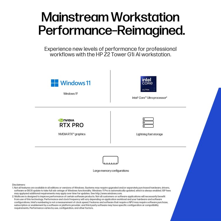 HP Z2 Tower G1i Intel Core Ultra 7 265 32GB RAM 1TB SSD RTX A1000 Windows 11 Pro Workstation PC