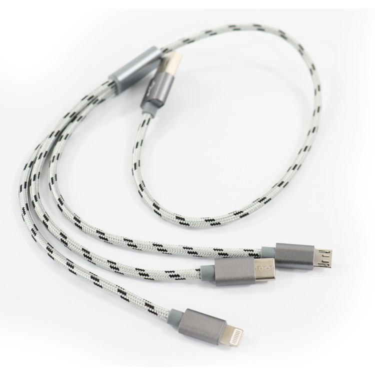 LapCabby 3in1 Grounded Lightning Cables USB-A to USB-C/Apple Lightning/Micro USB 5 Pack