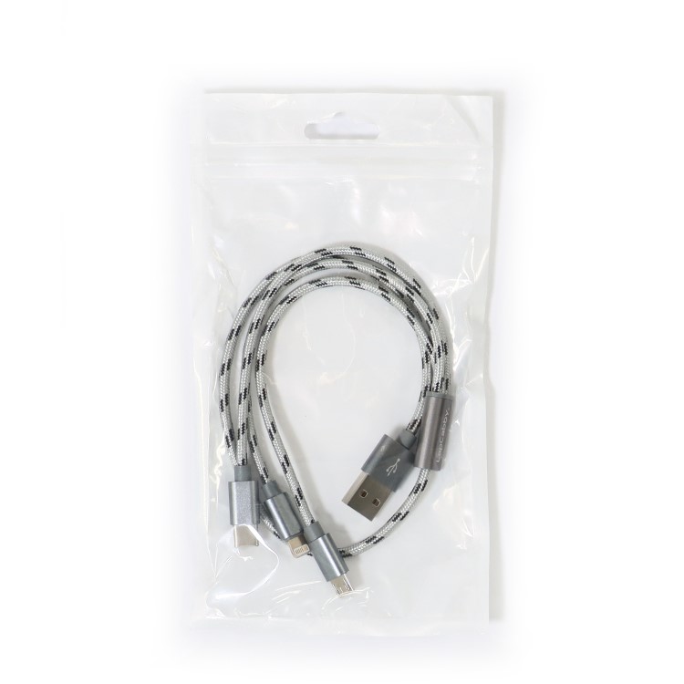 LapCabby 3in1 Grounded Lightning Cables USB-A to USB-C/Apple Lightning/Micro USB 5 Pack