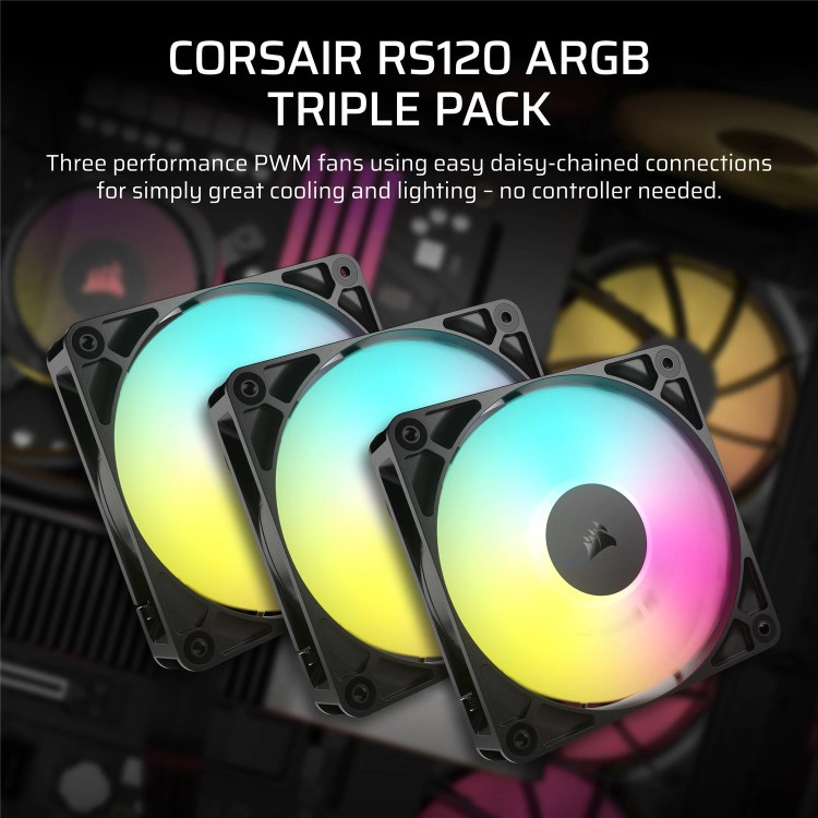 120MM FAN - CORSAIR RS120 RS ARGB PWM DAISY CHAIN 4 PIN, TRIPLE PACK, BLACK