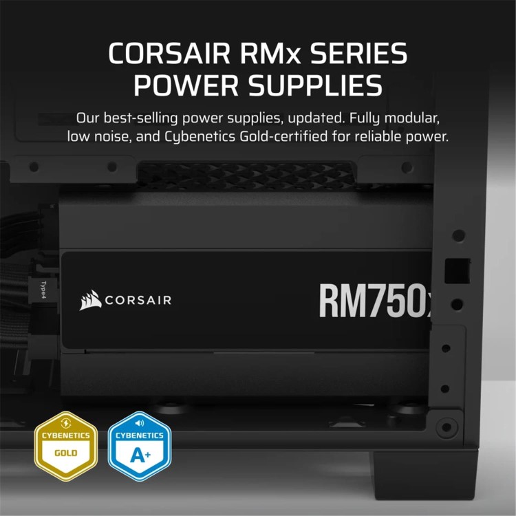 CORSAIR 750W ENTHUSIAST SERIES RM750X PSU, FULLY MODULAR, 80PLUS GOLD, ATX 3.1