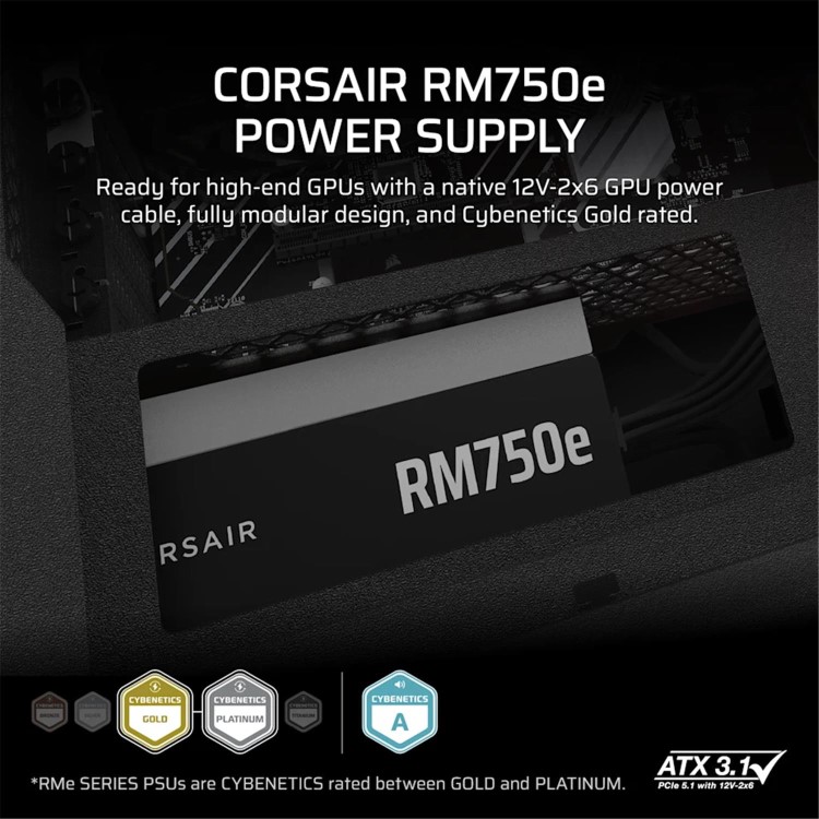 CORSAIR 750W RMe SERIES, RME750E PSU, GOLD CERTIFIED, FULLY MODULAR