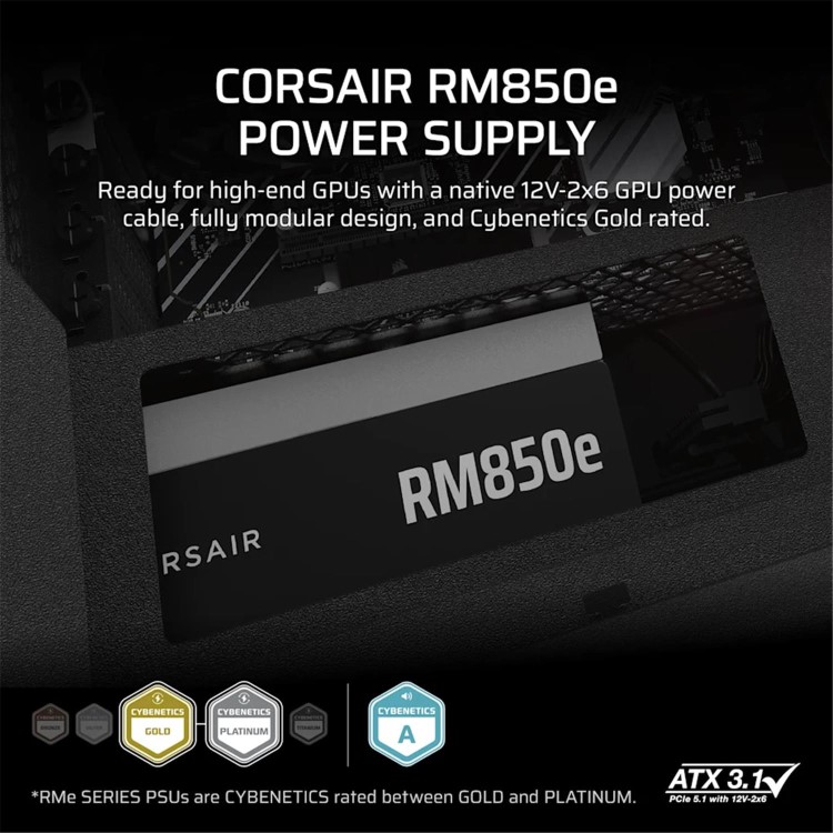 CORSAIR 850W RMe SERIES, RME850E PSU, GOLD CERTIFIED, FULLY MODULAR