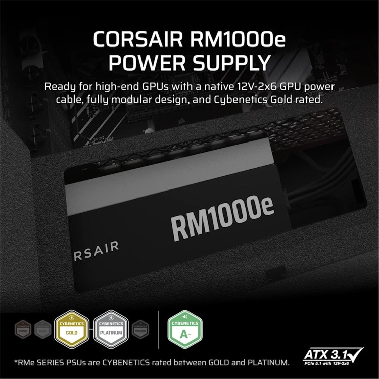 CORSAIR 1000W RMe SERIES, RME1000E PSU, GOLD CERTIFIED, FULLY MODULAR