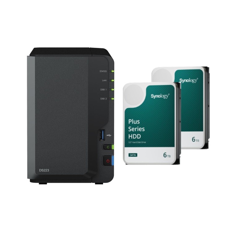 Synology DiskStation DS223 2GB RAM with 12TB Installed Storage 2 Bay SATA Desktop NAS
