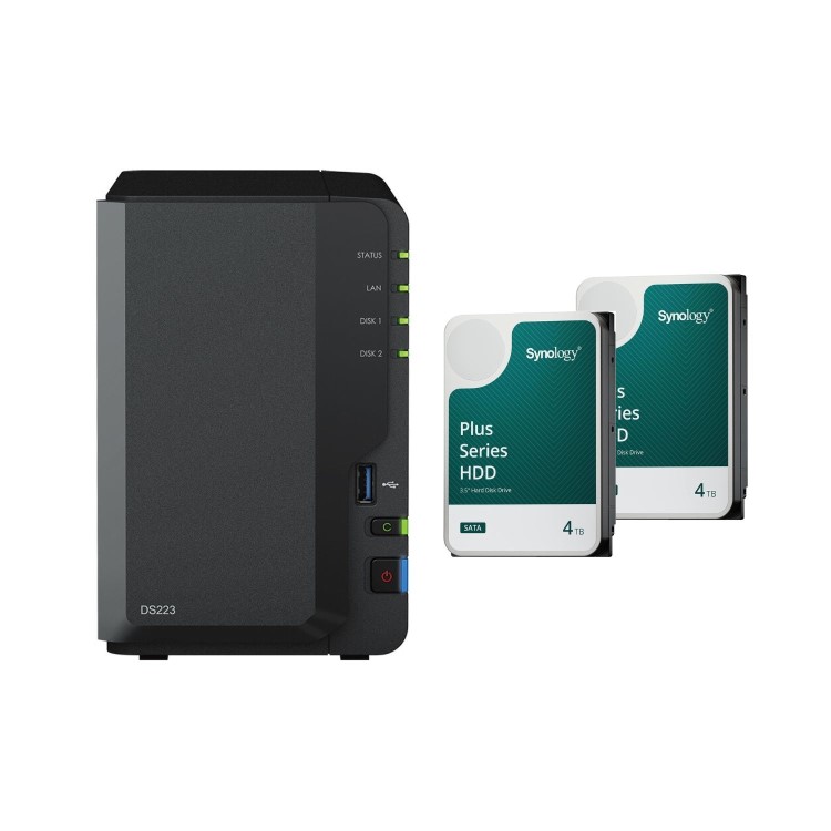 Synology DiskStation DS223 2GB RAM with 8TB Installed Storage 2 Bay SATA Desktop NAS