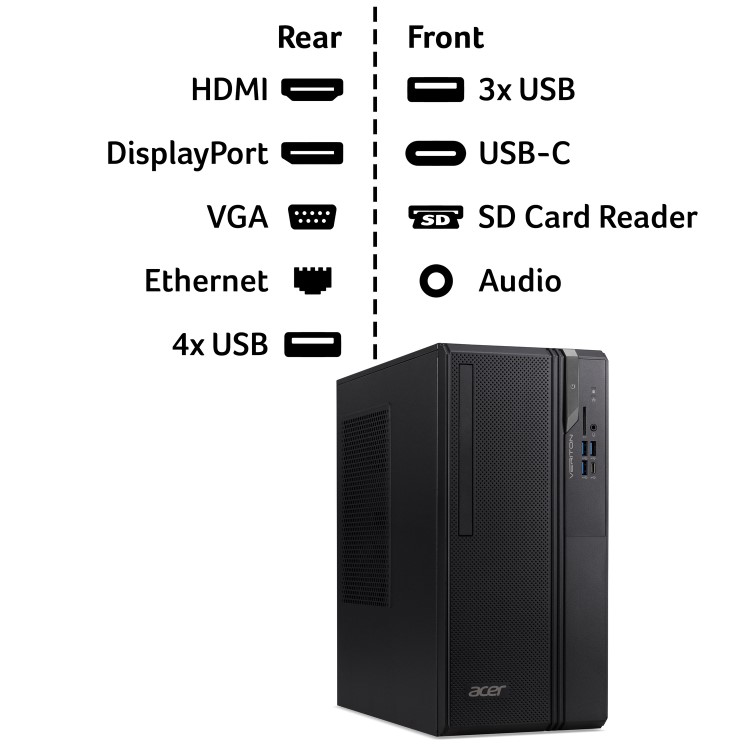 Acer Veriton 2000 Mid Tower Intel Core i3-14100 8GB RAM 256GB SSD Windows 11 Pro Desktop PC