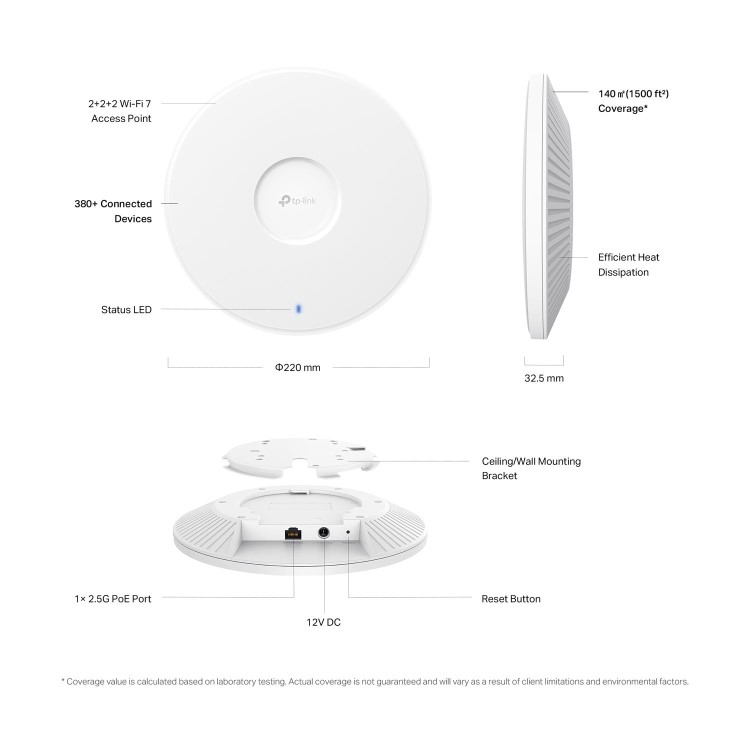 TP-Link EAP772 Tri-Band Ceiling Mounted WiFi 7 Access Point (9.2Gbps BE)