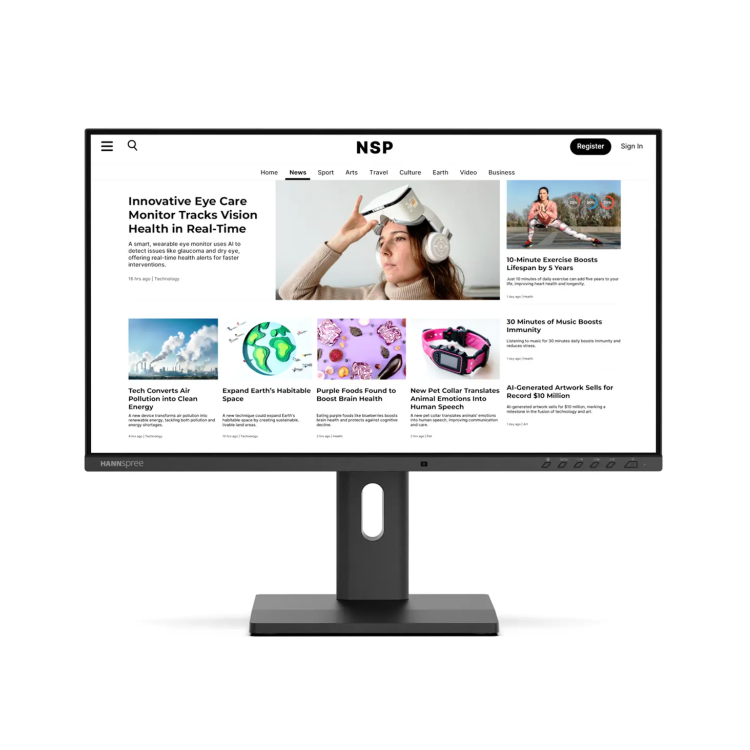 Refurbished HANNspree 23.8" Hybri Paperlike TN Transflective LCD Full HD Eye-Care USB-C Height-Adjustable Monitor