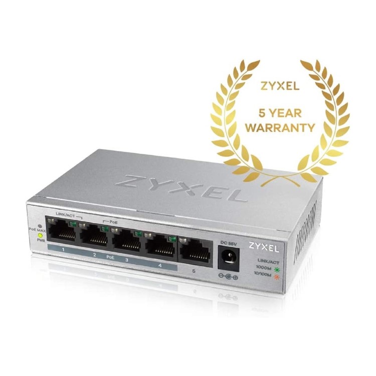 Zyxel GS1005HP 5-Port Unmanaged Desktop Wall-Mountable Switch