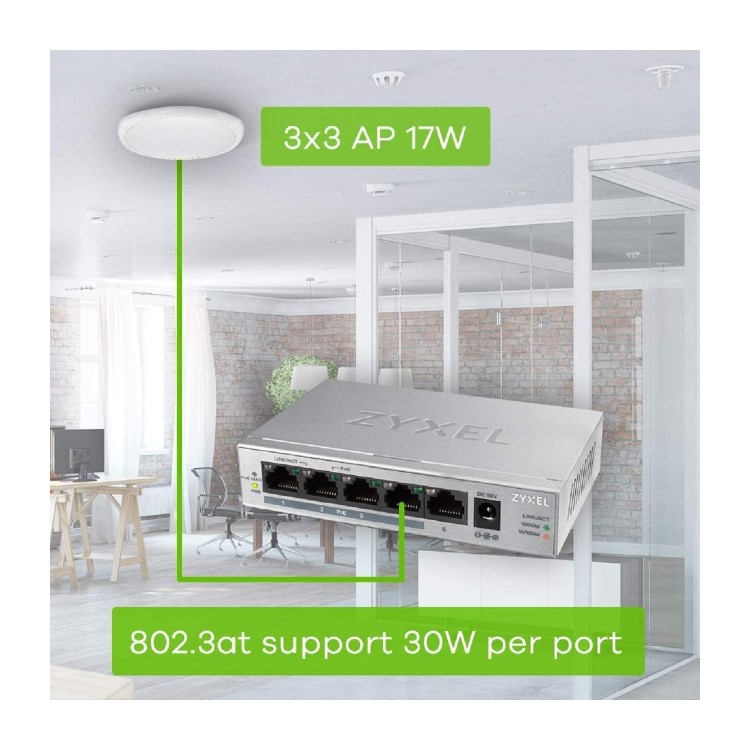Zyxel GS1005HP 5-Port Unmanaged Desktop Wall-Mountable Switch