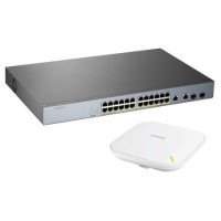 Zyxel GS1350-26HP NebulaFlex Pro 24-Port Smart Managed PoE+ Switch Bundle with NWA90AX WiFi 6 Dual-Radio PoE WAP White