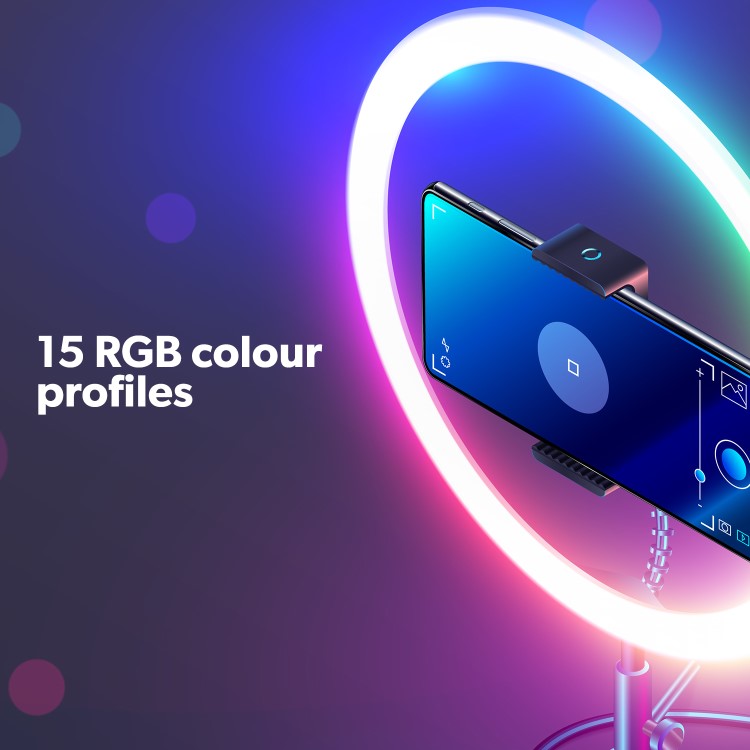 electriQ 10" RGB LED Ring Light with Floor Stand and Remote - electriQ