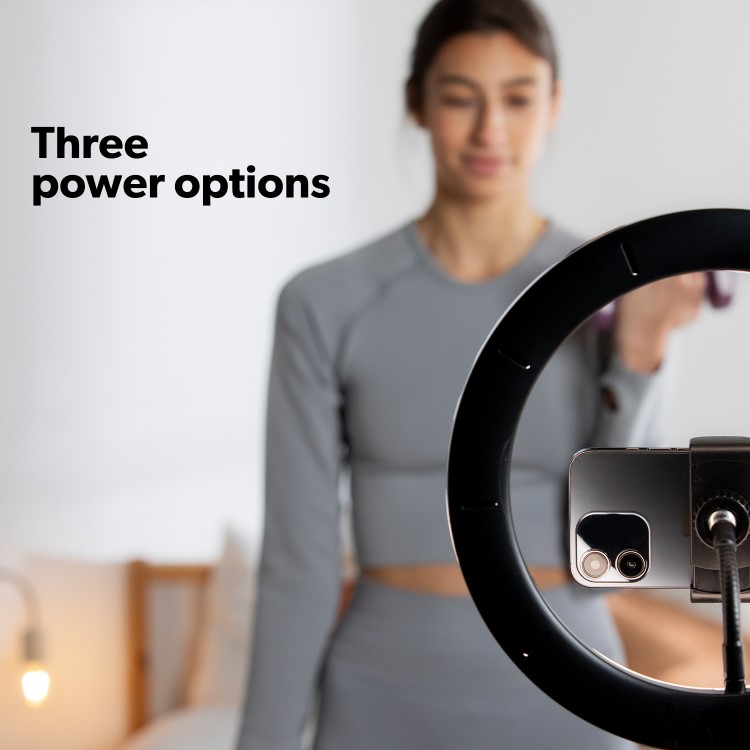 electriQ 10" RGB LED Ring Light with Tripod Stand Phone Holder and Remote - electriQ