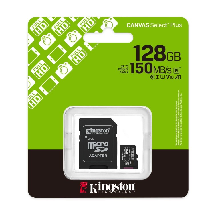 Kingston Canvas Select Plus 128GB microSDXC UHS-I Memory Card + microSD to SD adapter