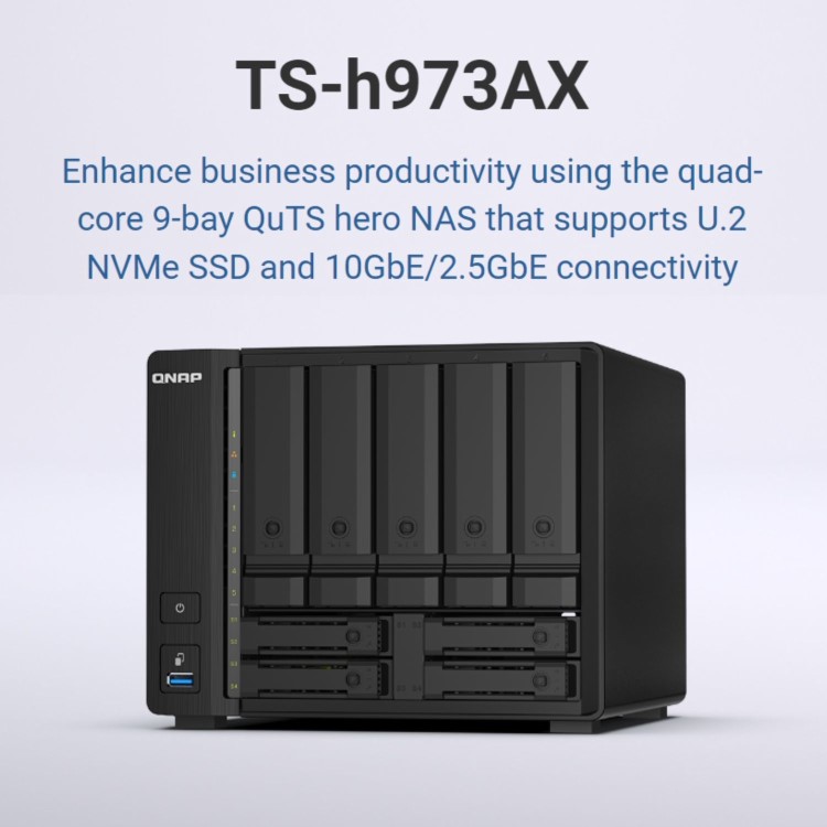 QNAP TS-h973AX 8GB RAM with 20TB Installed Storage 9 Bay SATA Desktop NAS Storage