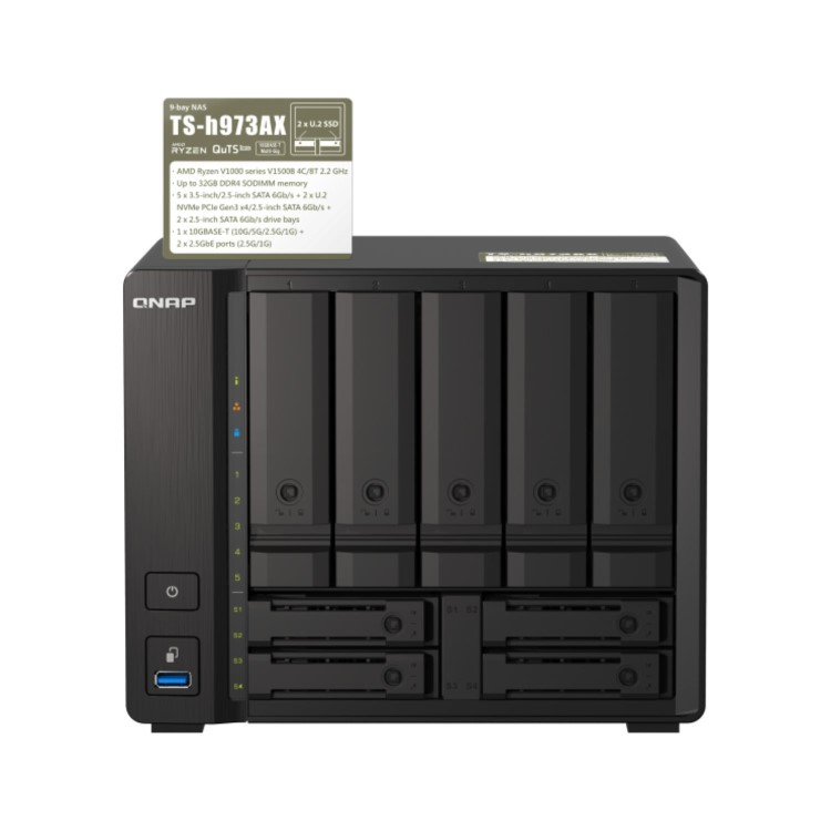 QNAP TS-h973AX 8GB RAM with 20TB Installed Storage 9 Bay SATA Desktop NAS Storage