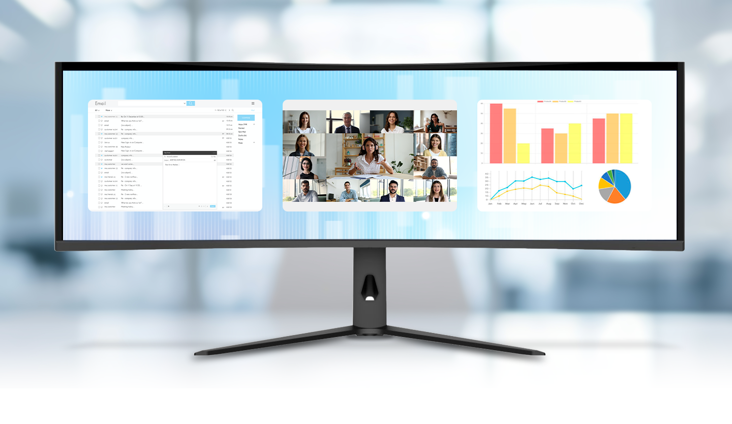 electriQ eiq-49CVDQHD240VAPDKVM 49 Ultrawide Curved Dual QHD 240Hz USB-C Gaming Monitor.
